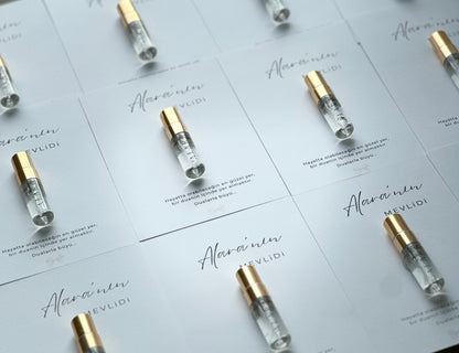 Mini cologne sprayfles op kaart